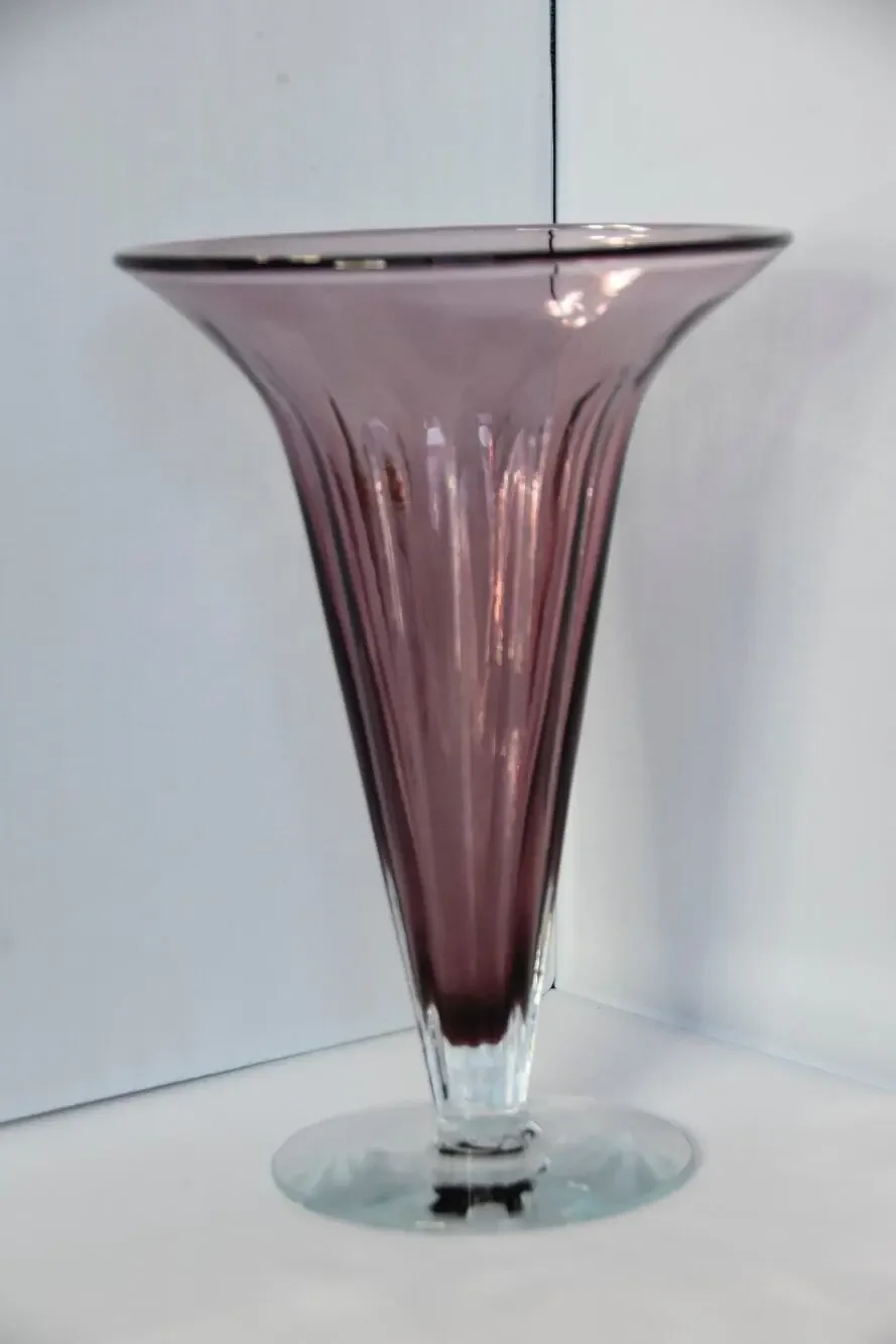 Studio Art Glass Blenko Blown Art Glass Footed Trumpet Vase